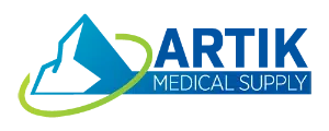 A blue and green logo with the word medical supply.