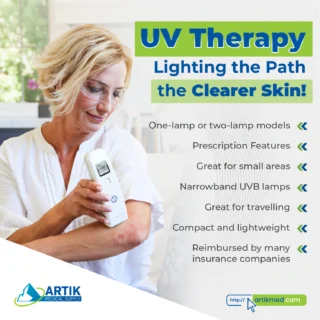 🌟 Achieve clearer skin with the power of UV Therapy! Whether at home or on the go, our compact and lightweight UVB lamps target small areas effectively.

💡✨ With prescription options and one-lamp or two-lamp models, convenience meets results.

Many insurance companies offer reimbursement, making treatment even more accessible! 🏥💰 Take control of your skincare today.

🔗https://artikmed.com/uv-therapy. 

#UVTherapy #ClearerSkin #SkinCareSolutions #PsoriasisTreatment